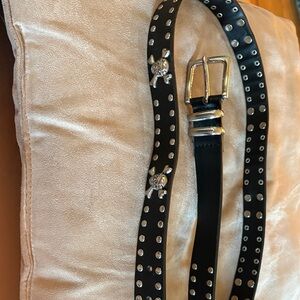 Black Studded Belt with Skull Accents